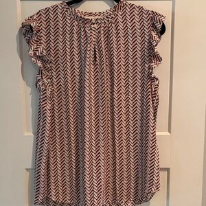 LOFT Pink and Black Chevron Ruffle Sleeve Blouse